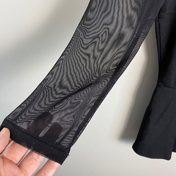 MNG Collection Women's Black Sheer Sleeve Peplum Top Brass Accents Size Small - Picture 2 of 16